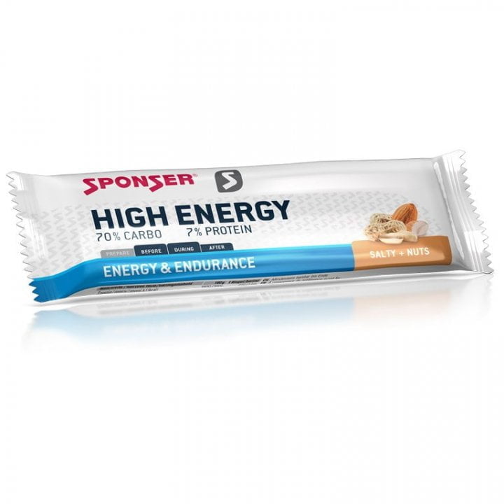 SPONSER High Energy Bar Salty+Nuts - Barre de céréales avec glucides - 45g